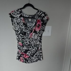 New York & Company Black and Pink Floral Blouse